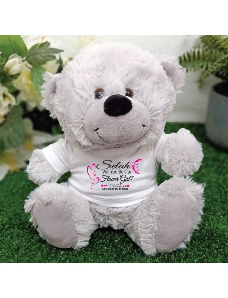 Thank You Flower Girl Teddy Bear Plush Grey