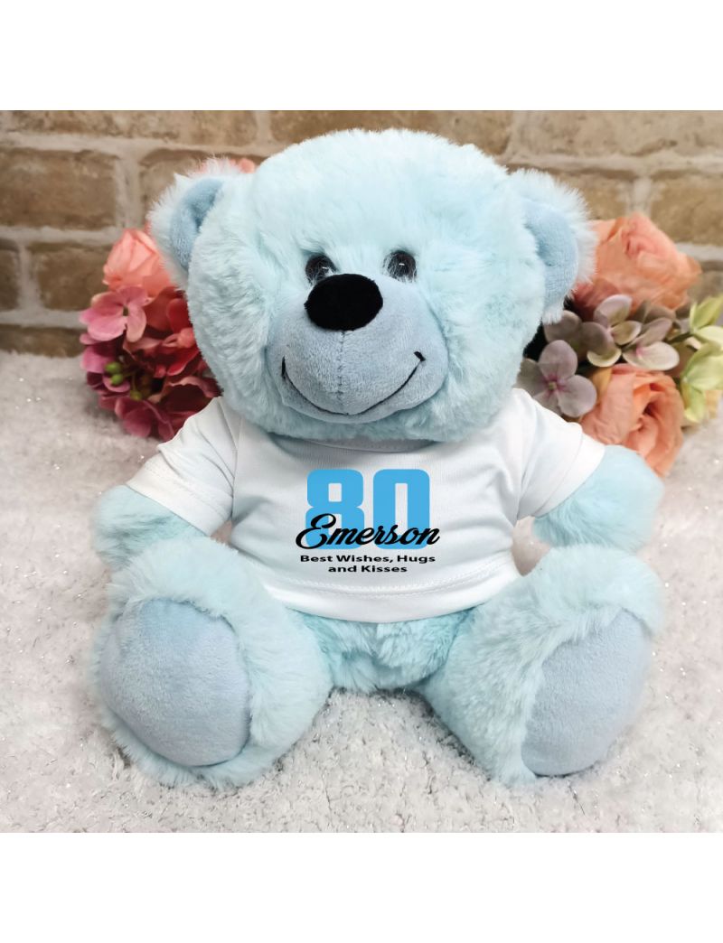 Personalised 80th Birthday Teddy Bear Light Blue