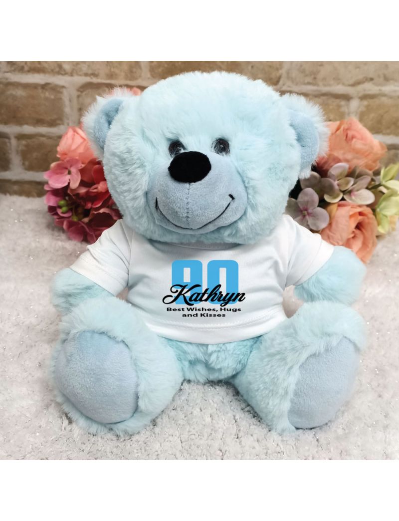 Personalised 90th Birthday Teddy Bear Light Blue