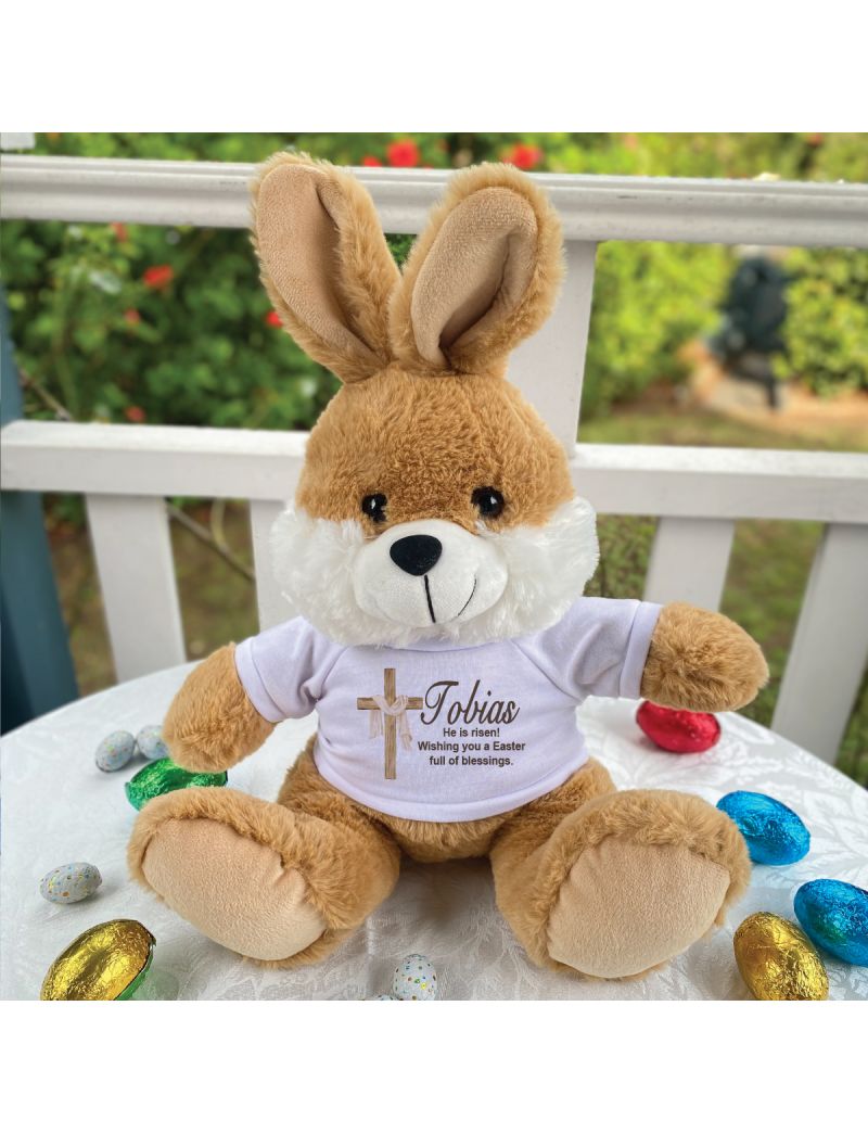 Easter Bunny Beannie Brown Cross Design