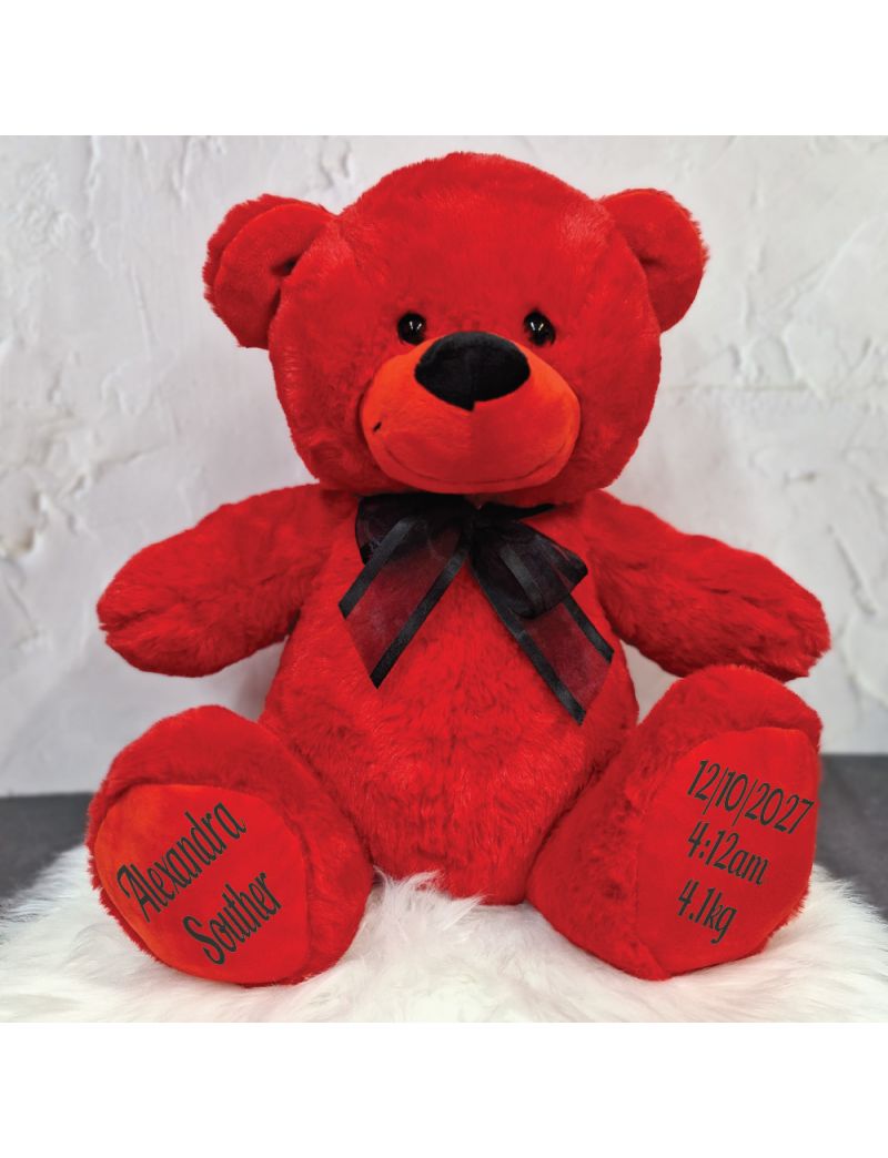 Birth Details Newborn Bear 40cm Red with Black Ribbon