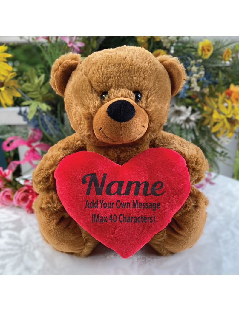 Personalised Bear with Red Heart Brown 30cm