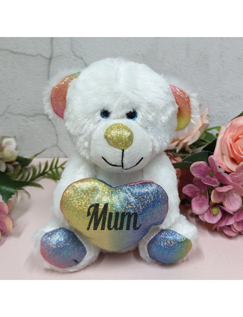 Rainbow Bear With Love Heart Mum