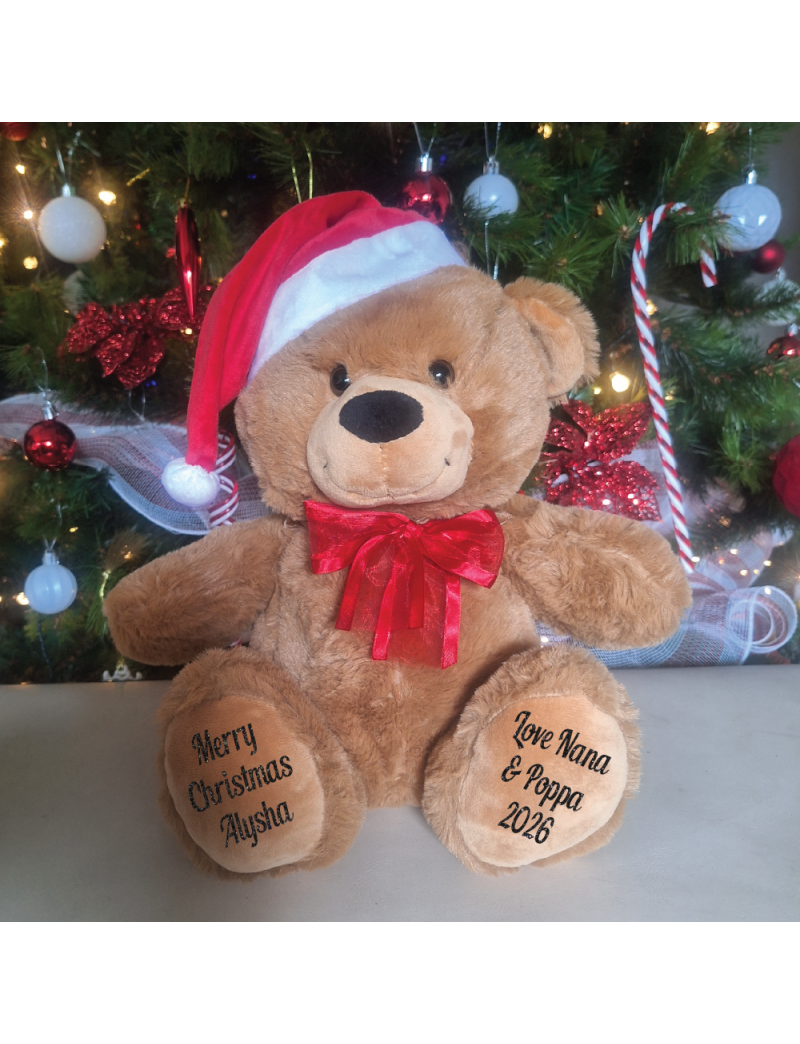 Christmas Teddy Bear Brown 30cm Red Hat