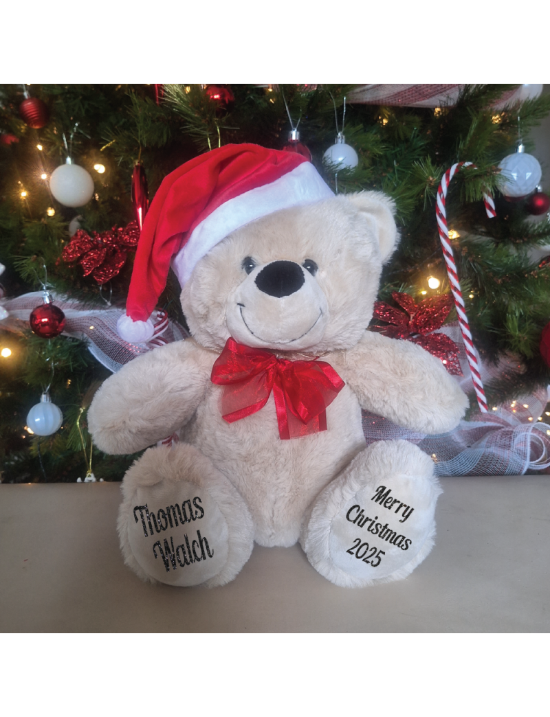 Christmas Teddy Bear Cream 30cm Red Hat