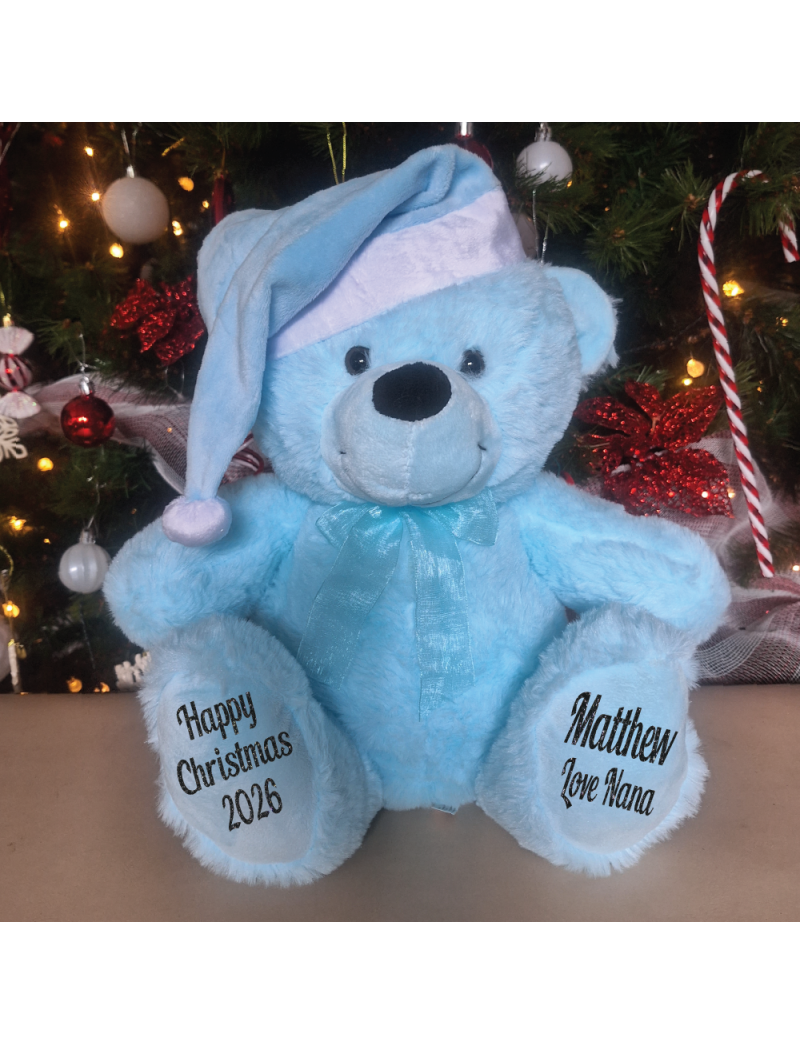 Christmas Teddy Bear Baby Blue 30cm Blue Hat