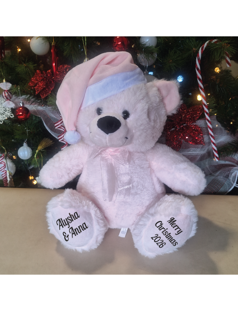 Christmas Teddy Bear Baby Pink 30cm Pink Hat