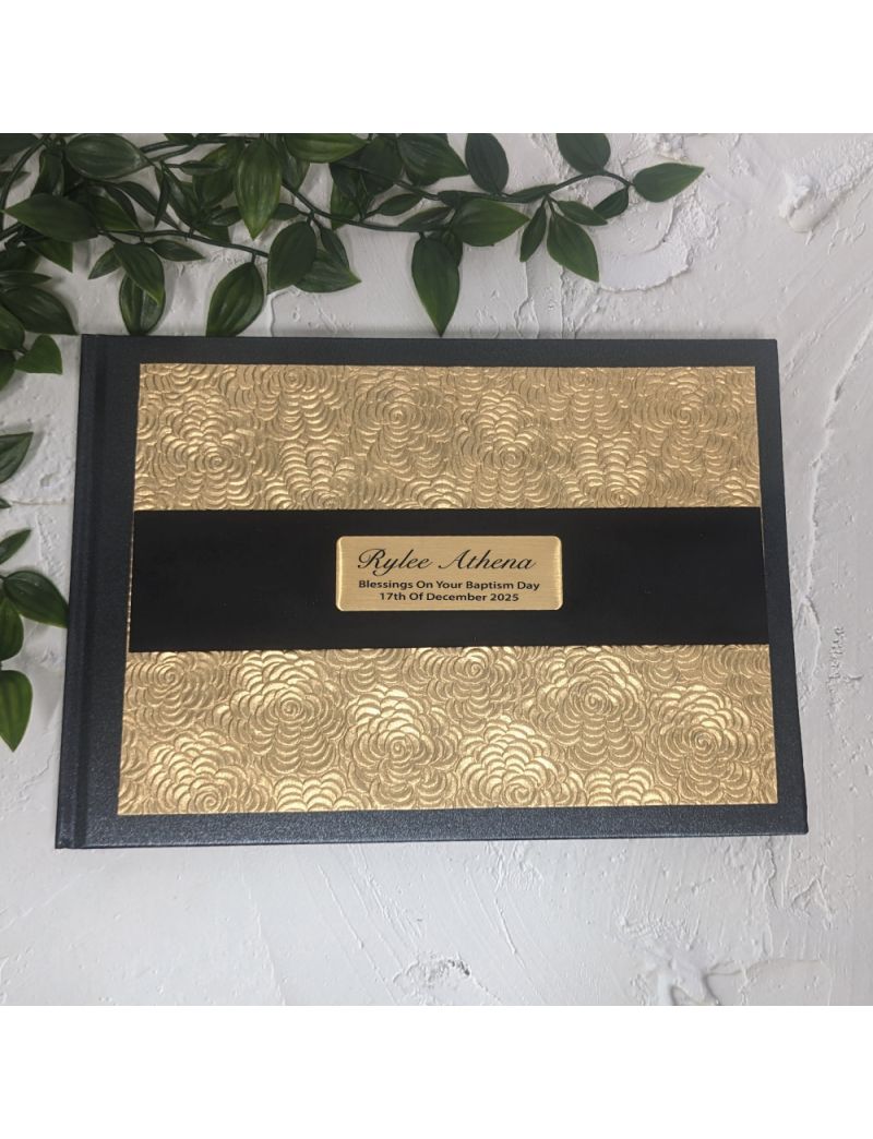 Baptism Guest Book Album Embossed Rose