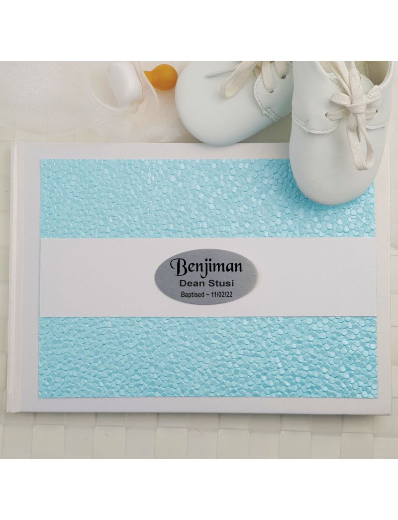 Baptism Guest Book Keepsake Album - Blue Pebble