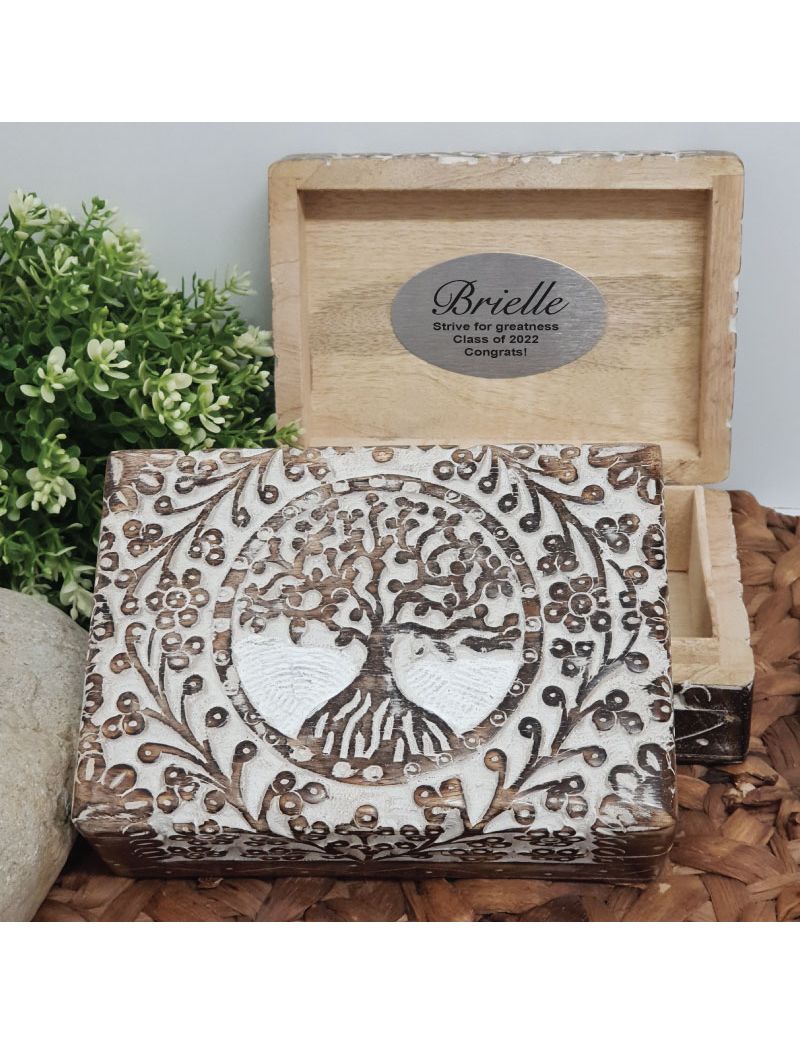 Graduation Tree Of Life Boho Carved Wooden Box