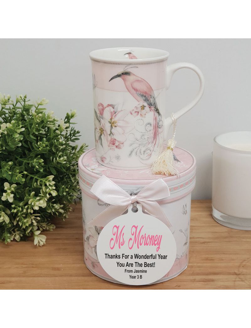 Teacher Mug with Personalised Gift Box - Magnolia Bird