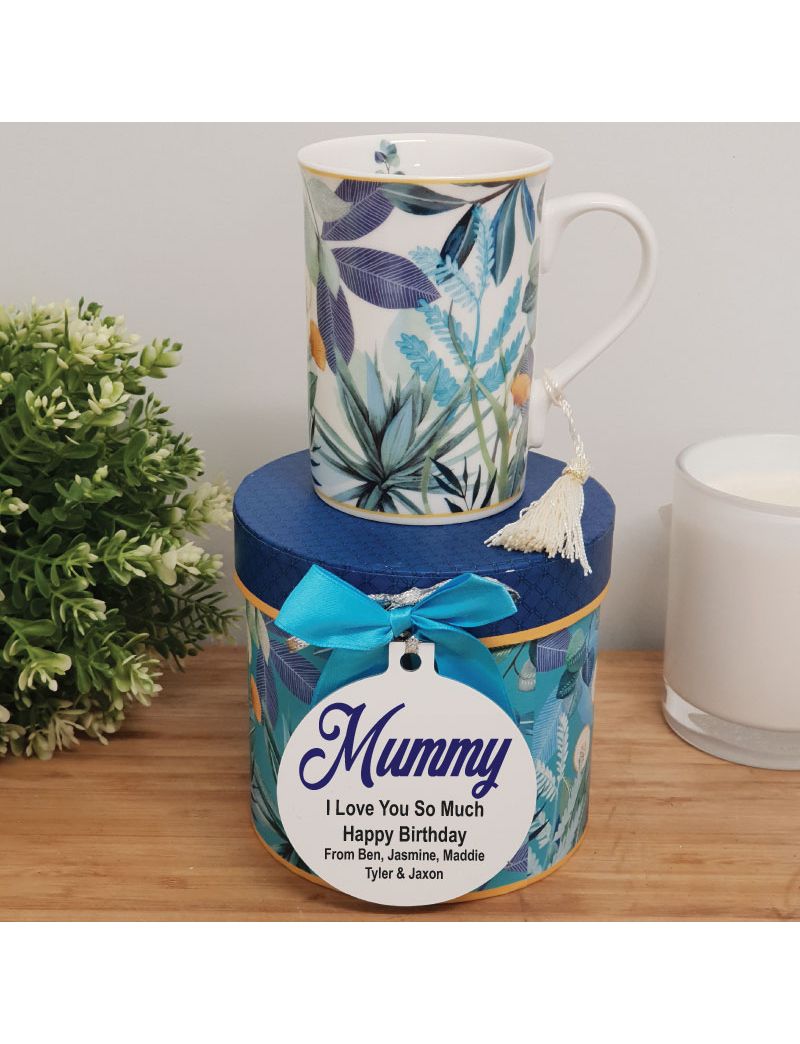Mum Mug with Personalised Gift Box - Tropical Blue