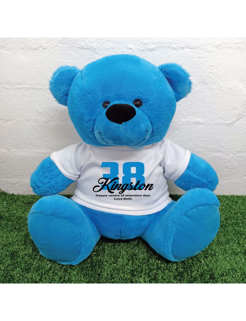 Personalised Birthday Bear with T-Shirt - Blue 40cm