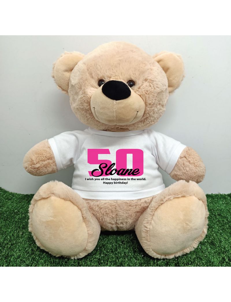 50th Birthday Bear with T-Shirt 40cm Cream