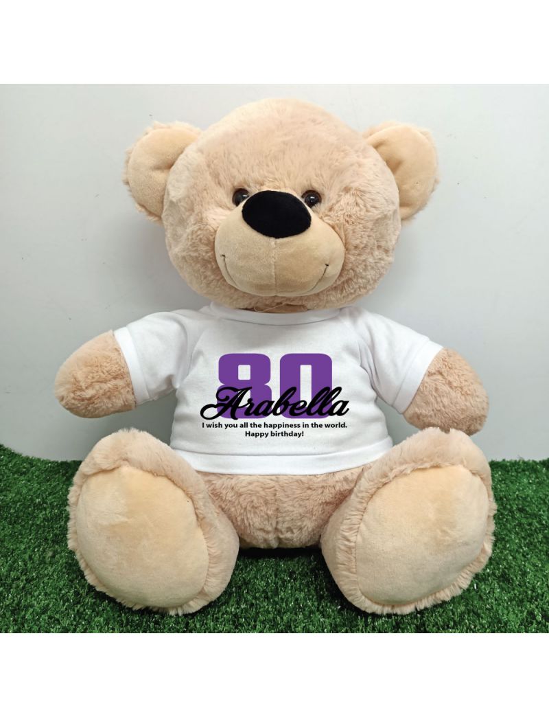 80th Birthday Bear with T-Shirt 40cm Cream