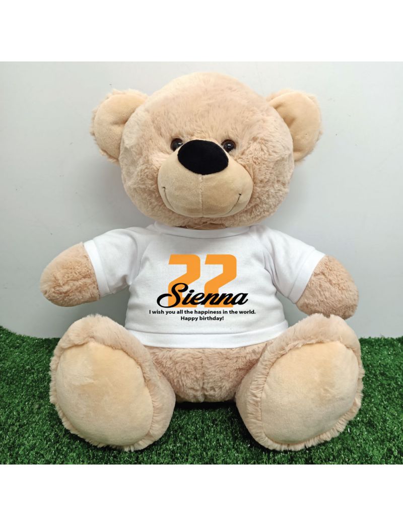 Personalised Birthday Bear with T-Shirt 40cm Cream