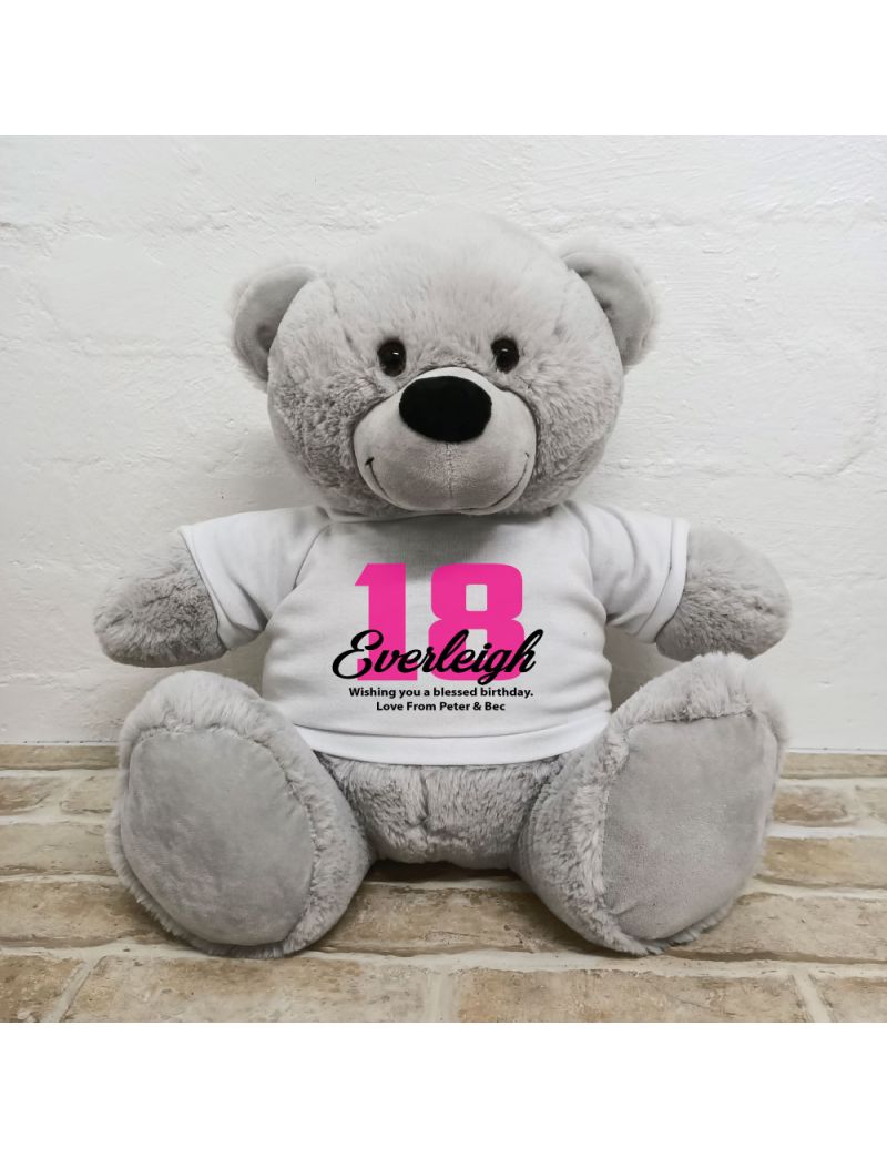 18th Birthday Personalised Bear with T-Shirt - Grey 40cm