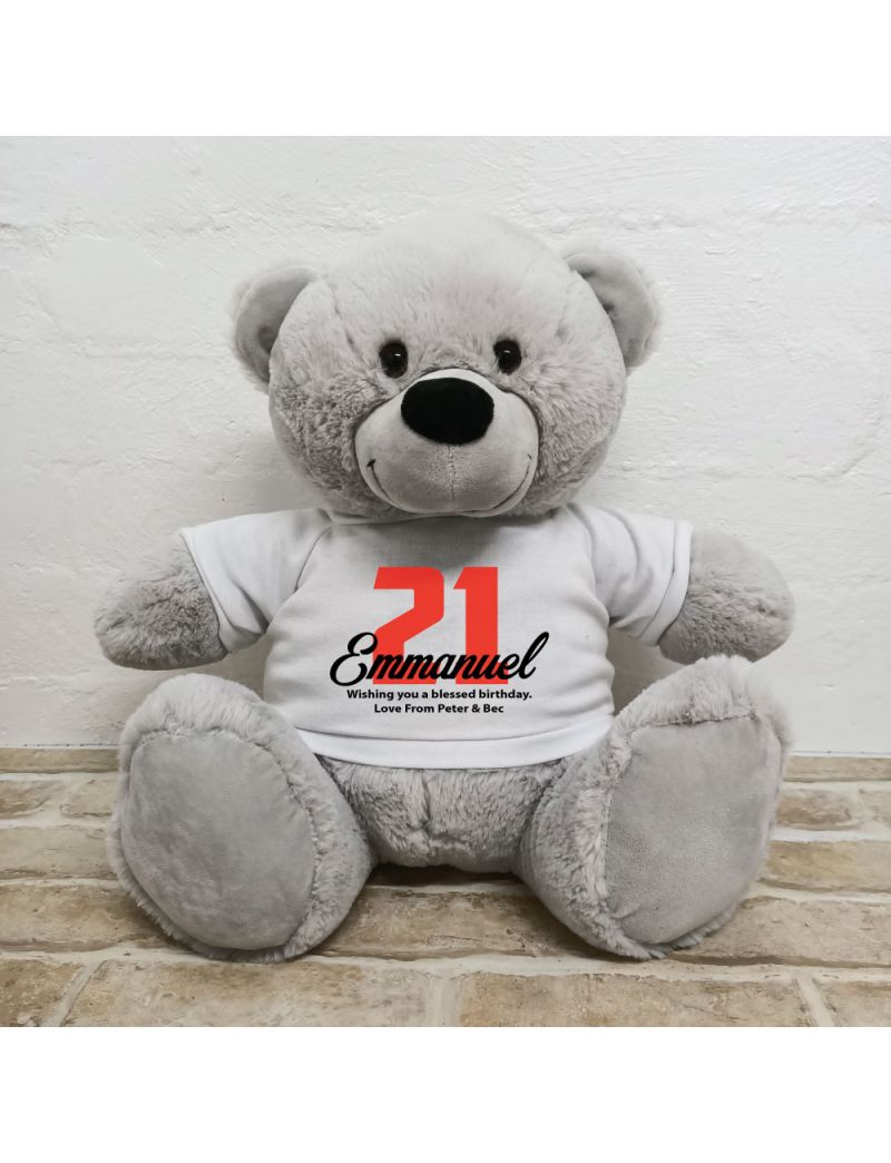 21st Birthday Personalised Bear with T-Shirt - Grey 40cm