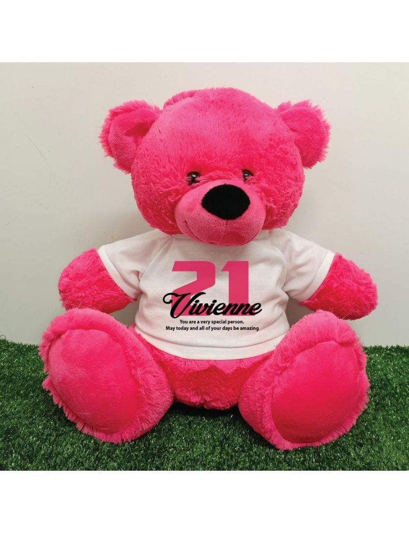 21st Birthday Personalised Bear with T-Shirt - Hot Pink 40cm