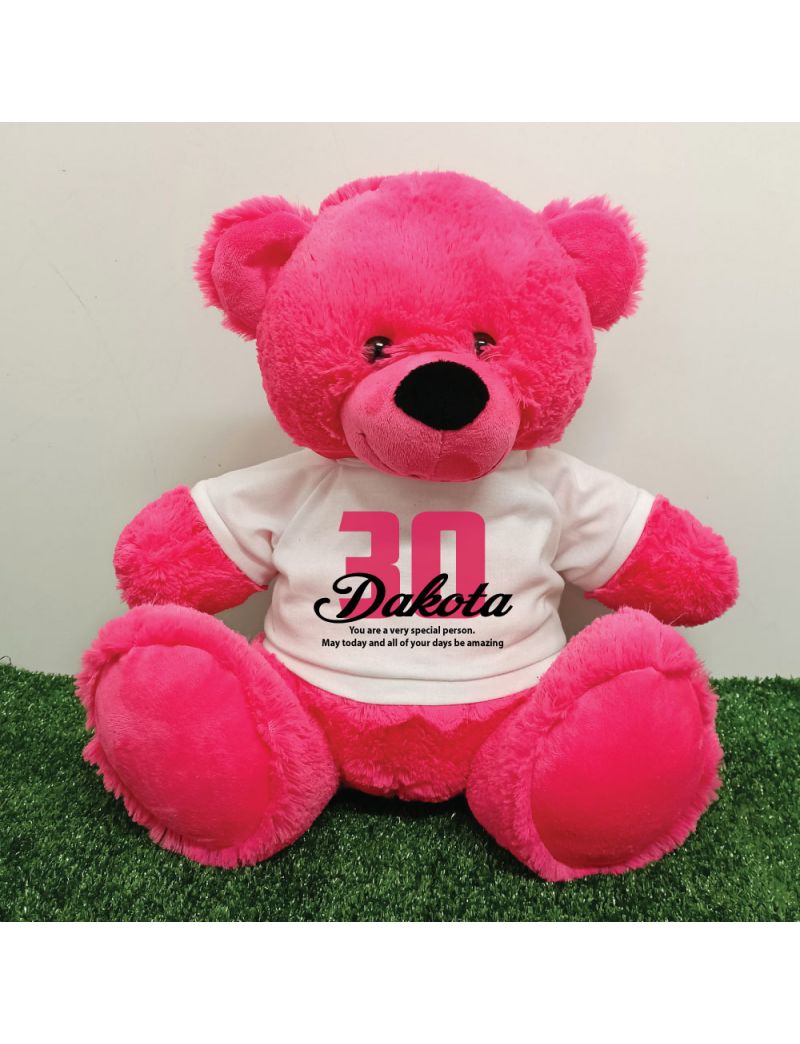 30th Birthday Personalised Bear with T-Shirt - Hot Pink 40cm