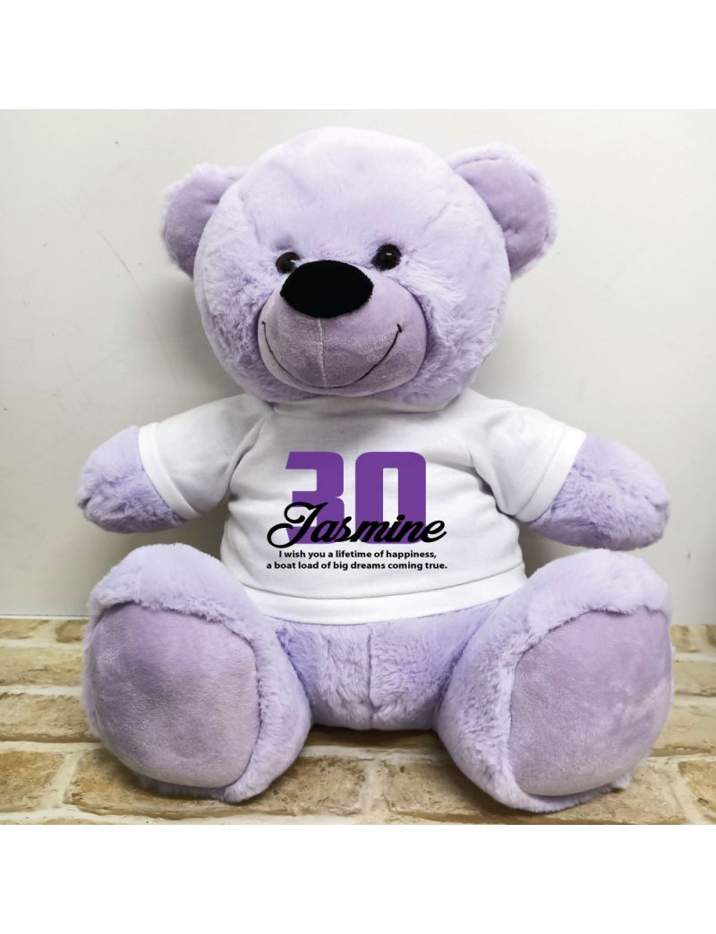 30th Birthday Personalised Bear with T-Shirt - Lavender 40cm