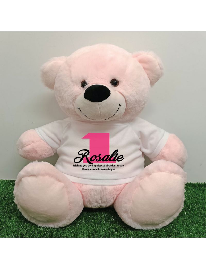 18th Birthday Personalised Bear with T-Shirt - Light Pink 40cm