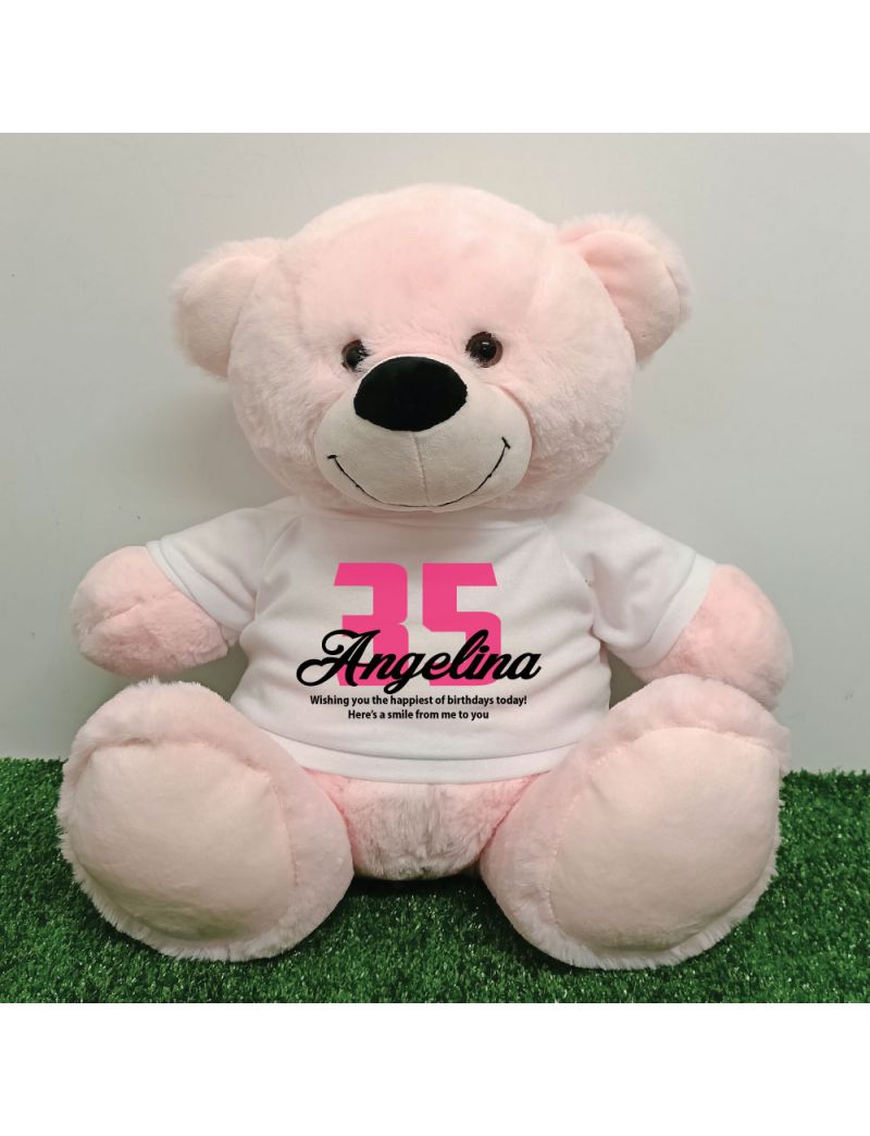 Birthday Personalised Bear with T-Shirt - Light Pink 40cm