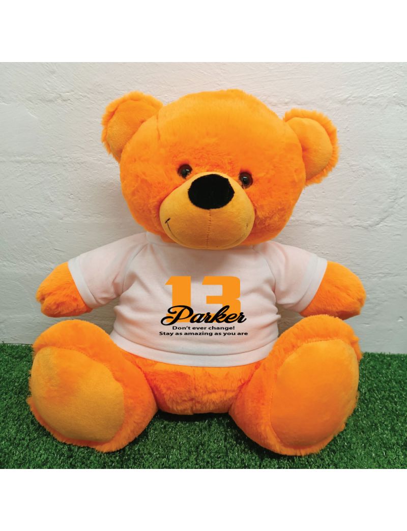 13th Birthday Personalised Bear with T-Shirt - Orange 40cm