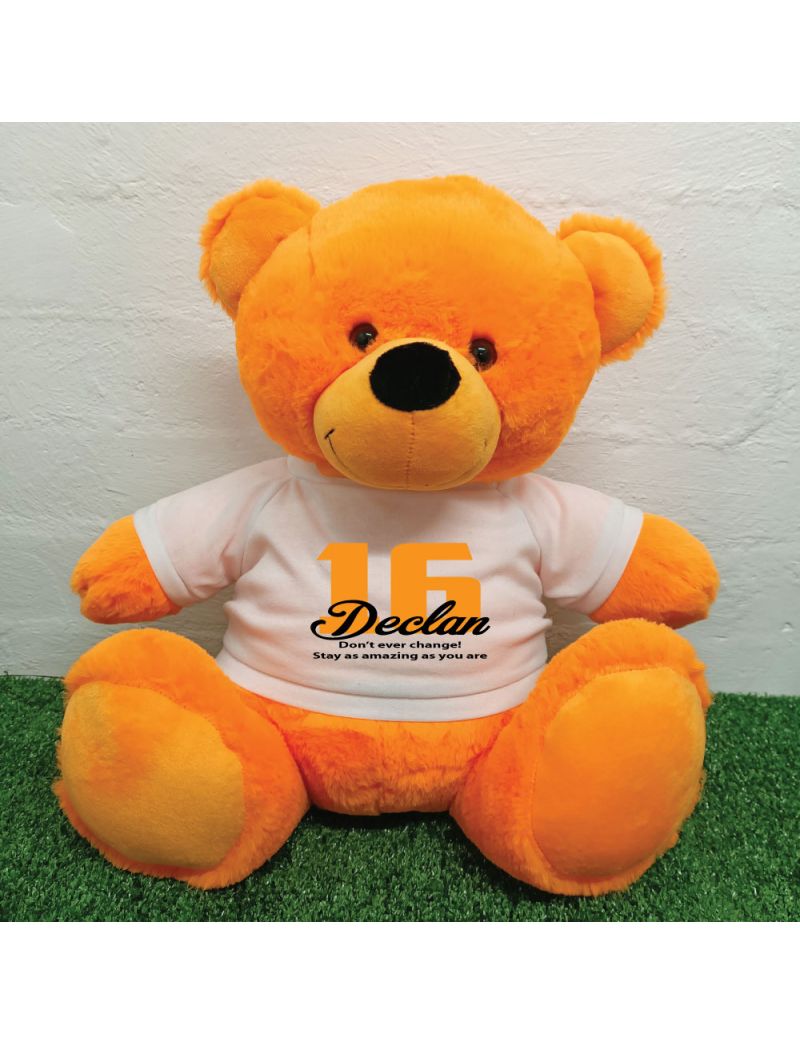 16th Birthday Personalised Bear with T-Shirt - Orange 40cm