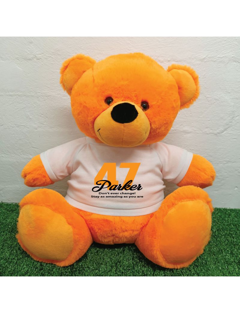 Birthday Personalised Bear with T-Shirt - Orange 40cm