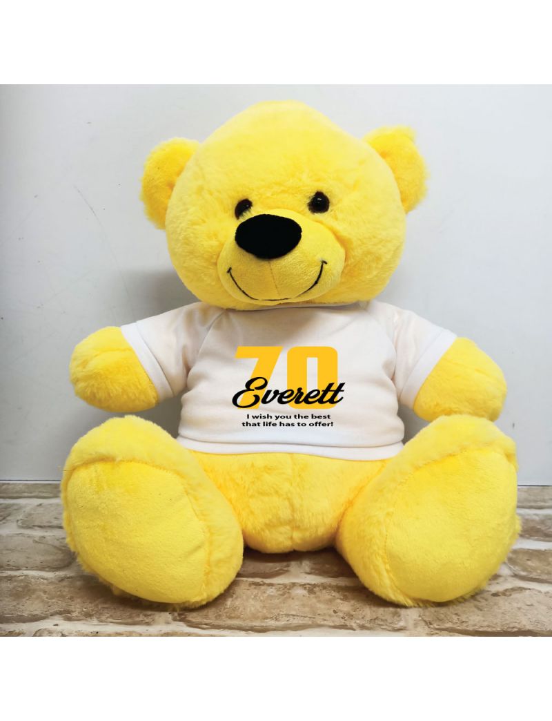 70th Birthday Personalised Bear with T-Shirt - Yellow 40cm