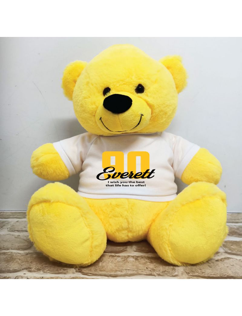 90th Birthday Personalised Bear with T-Shirt - Yellow 40cm