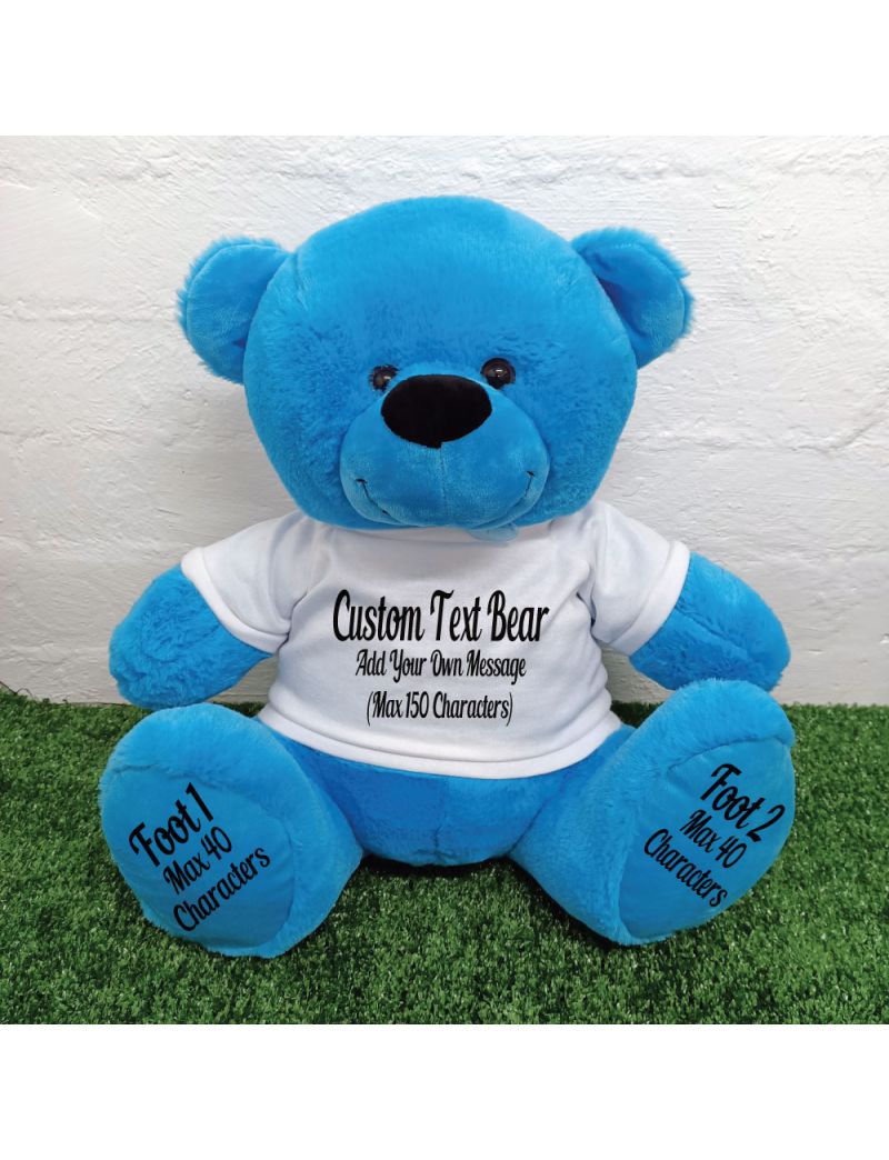 Custom Message Teddy Bear with T-Shirt Bright Blue 40cm