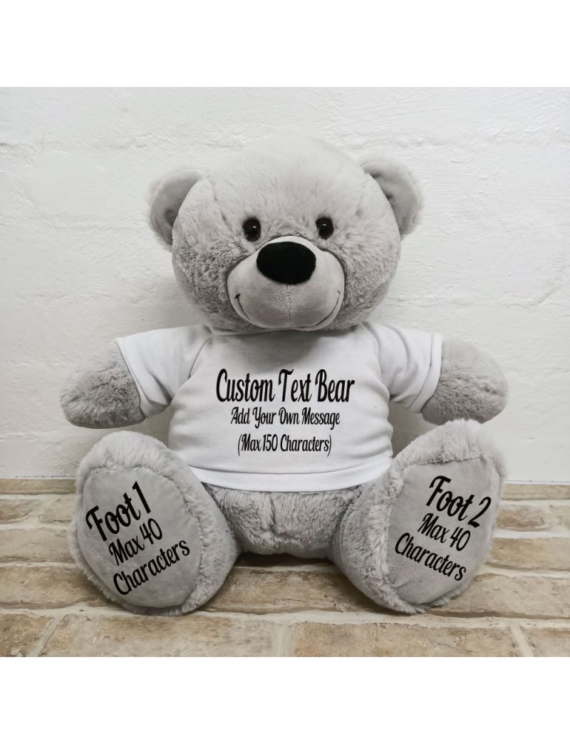 Custom Message Teddy Bear with T-Shirt Grey 40cm