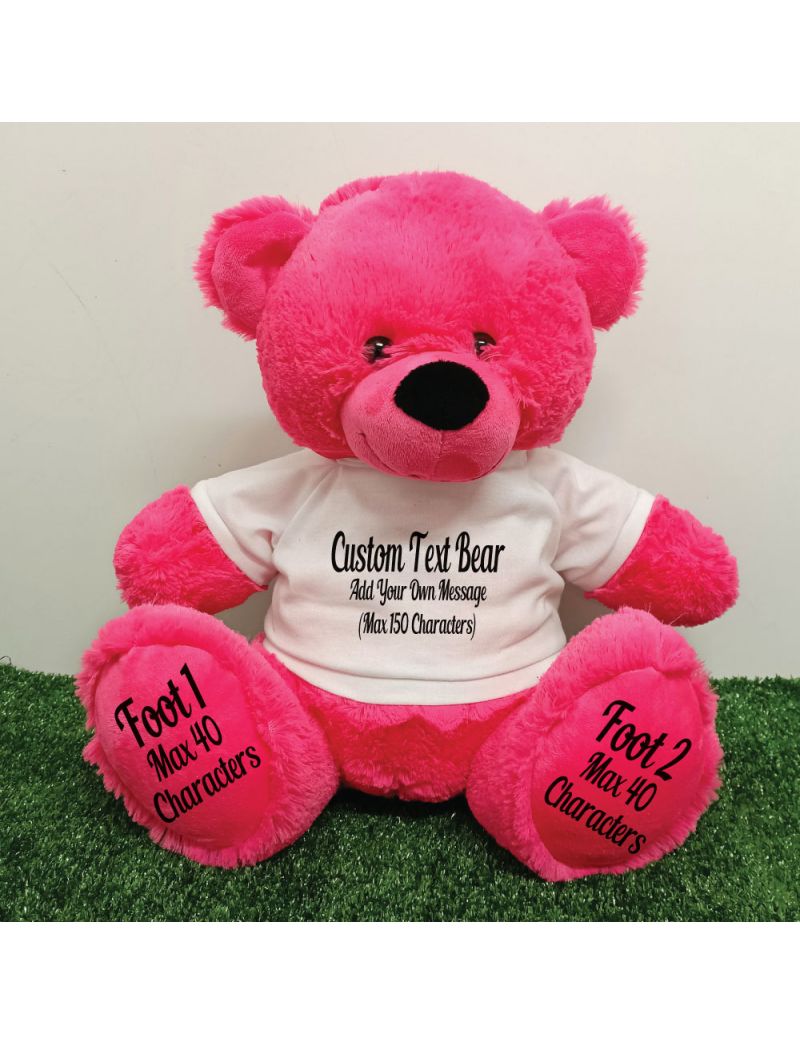 Custom Message Teddy Bear with T-Shirt Hot Pink 40cm
