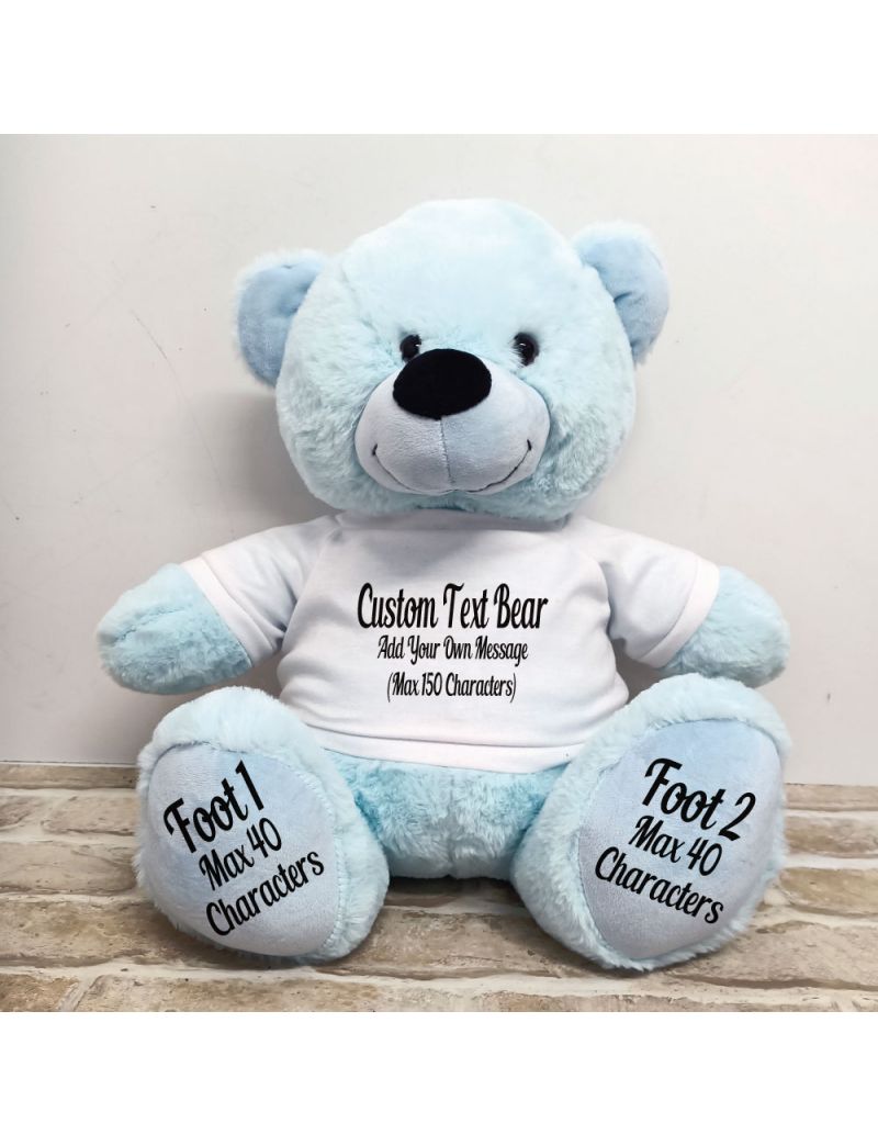 Custom Message Teddy Bear with T-Shirt Light Blue 40cm