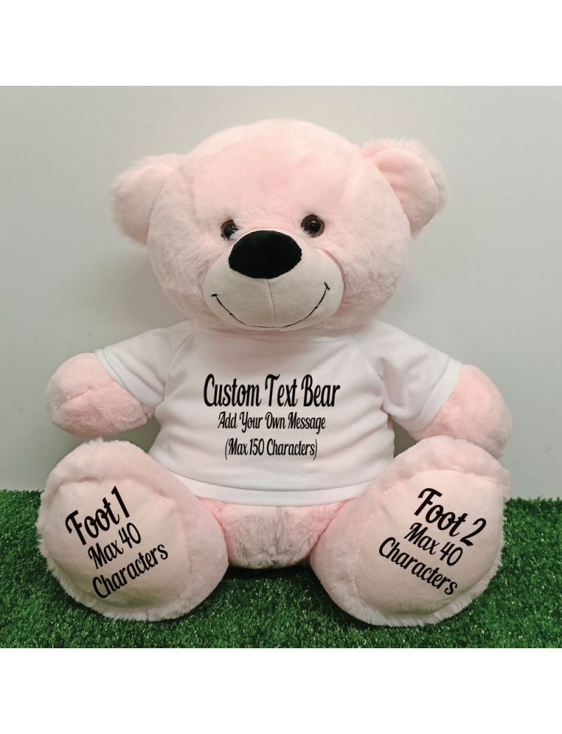 Custom Message Teddy Bear with T-Shirt Light Pink 40cm
