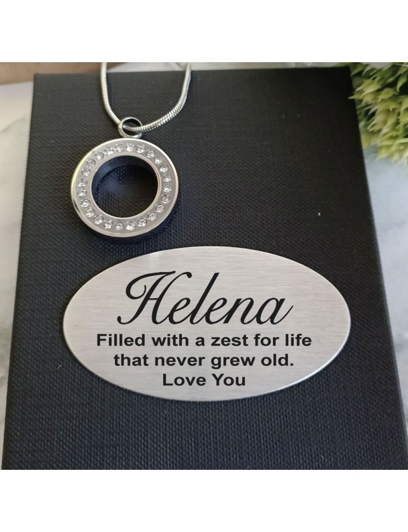 Silver Circle Pendant Cremation Urn Necklace In Personalised Box