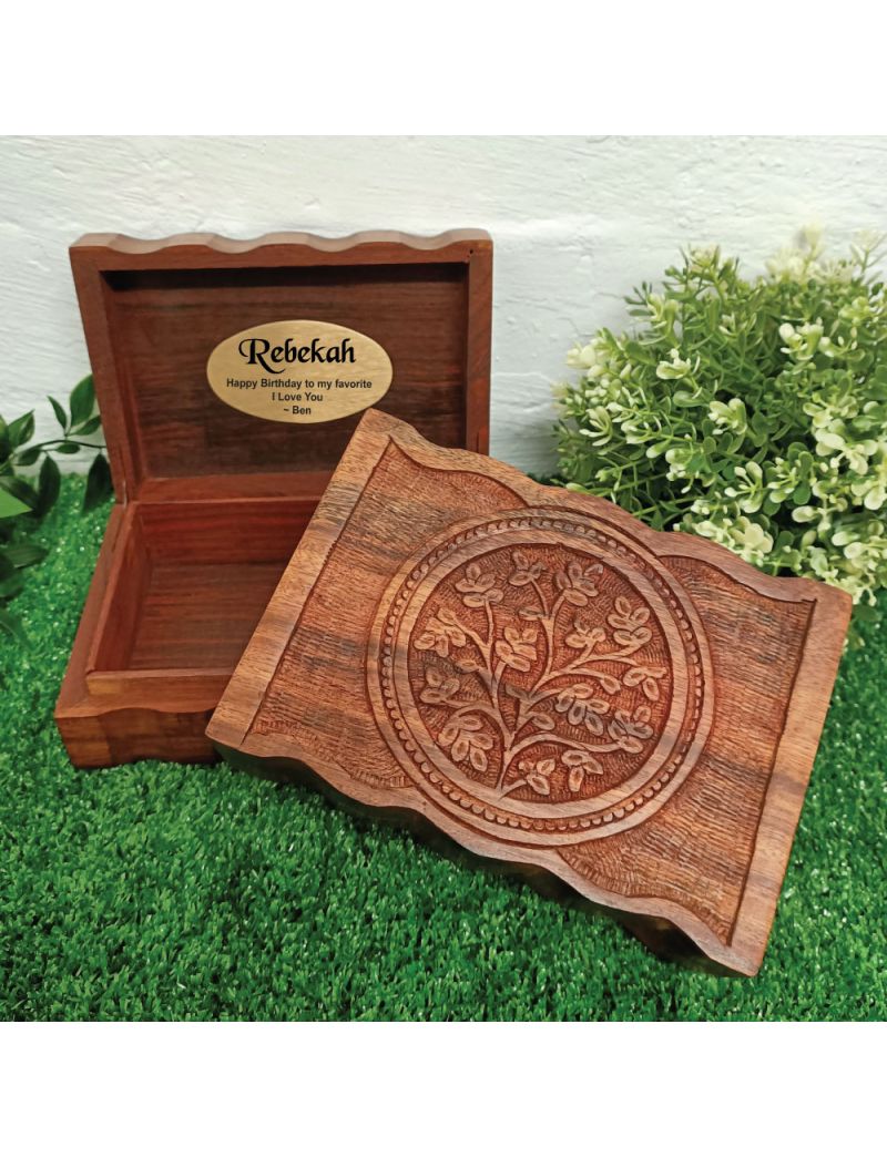 Birthday Carved Flower of Life Wood Trinket Box