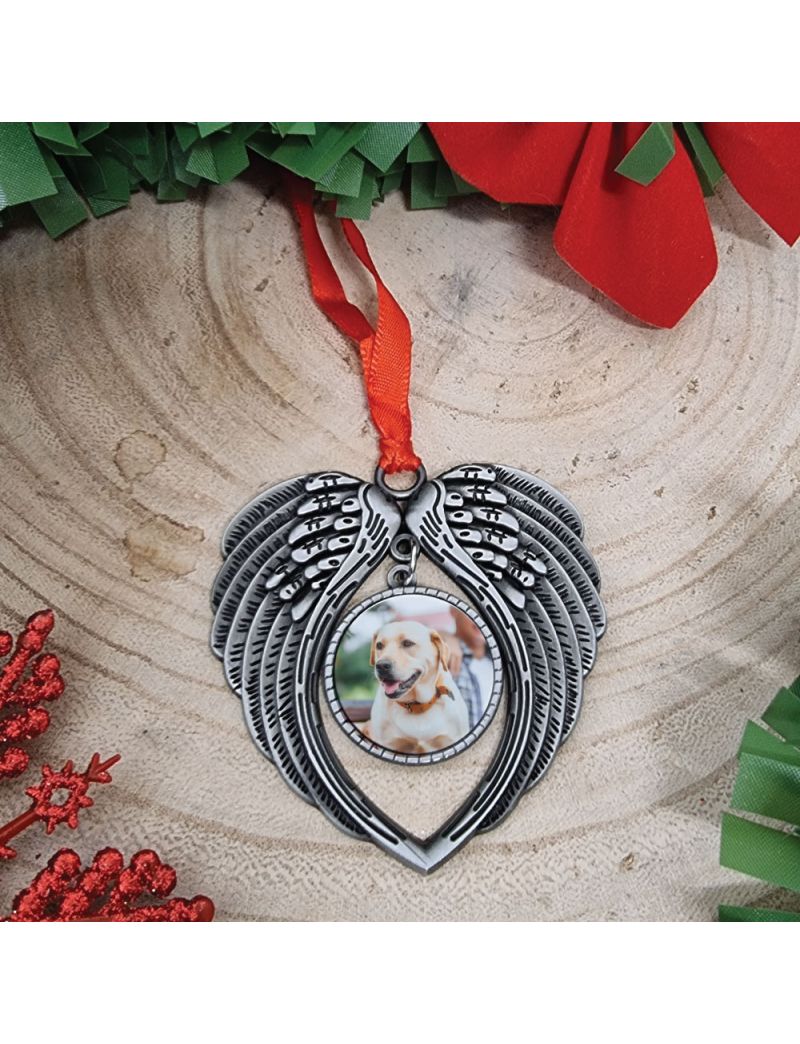 Pet Memorial Angel Christmas Photo Ornament Silver
