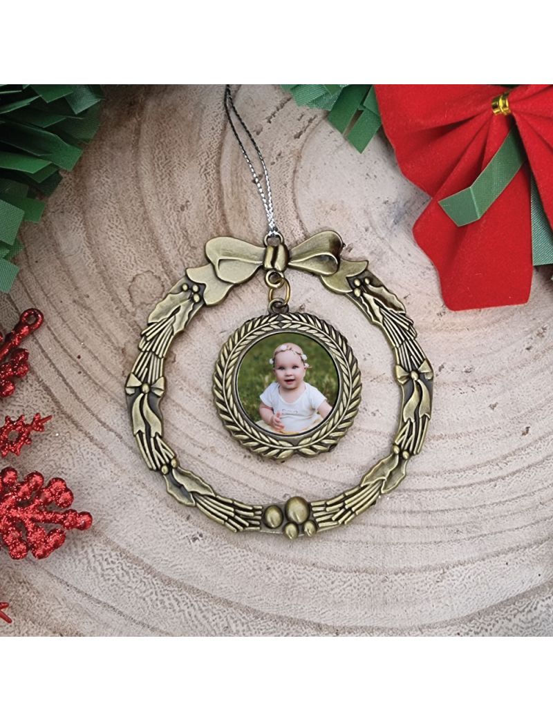 1st Christmas Photo Ornament Gold Wreath