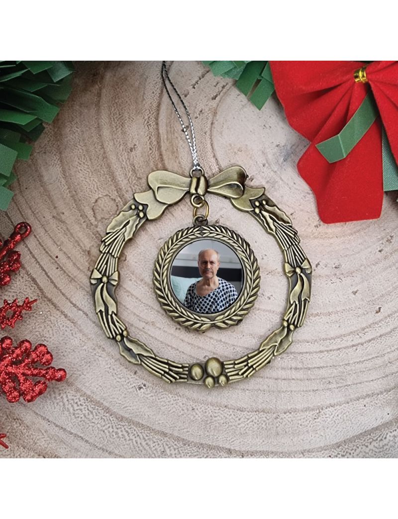 Memorial Christmas Photo Ornament Gold Wreath