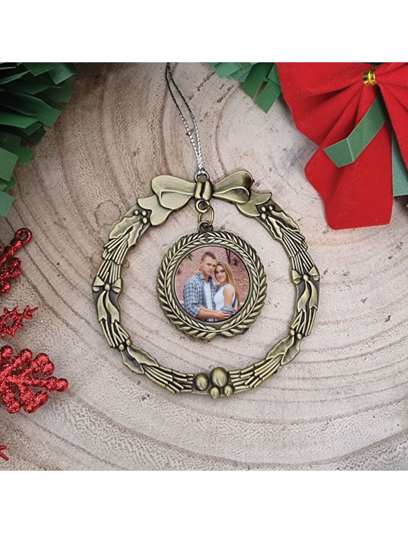 First Christmas Together Photo Ornament Gold Wreath