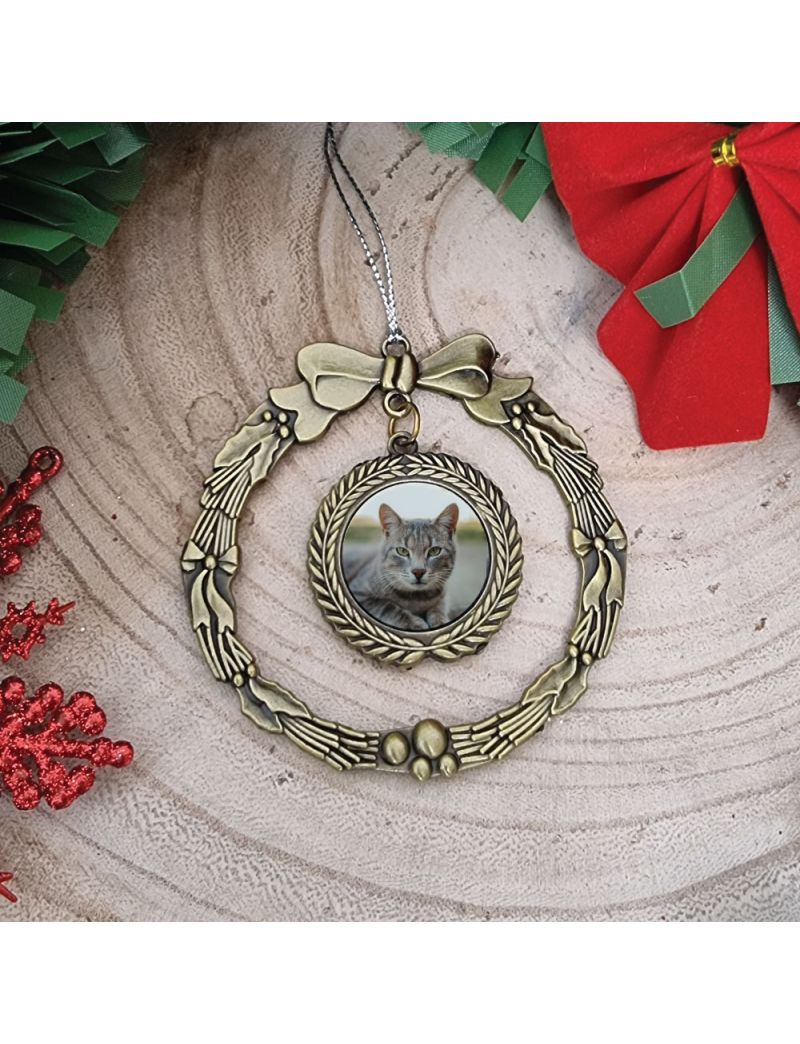 Pet Christmas Photo Ornament Gold Wreath