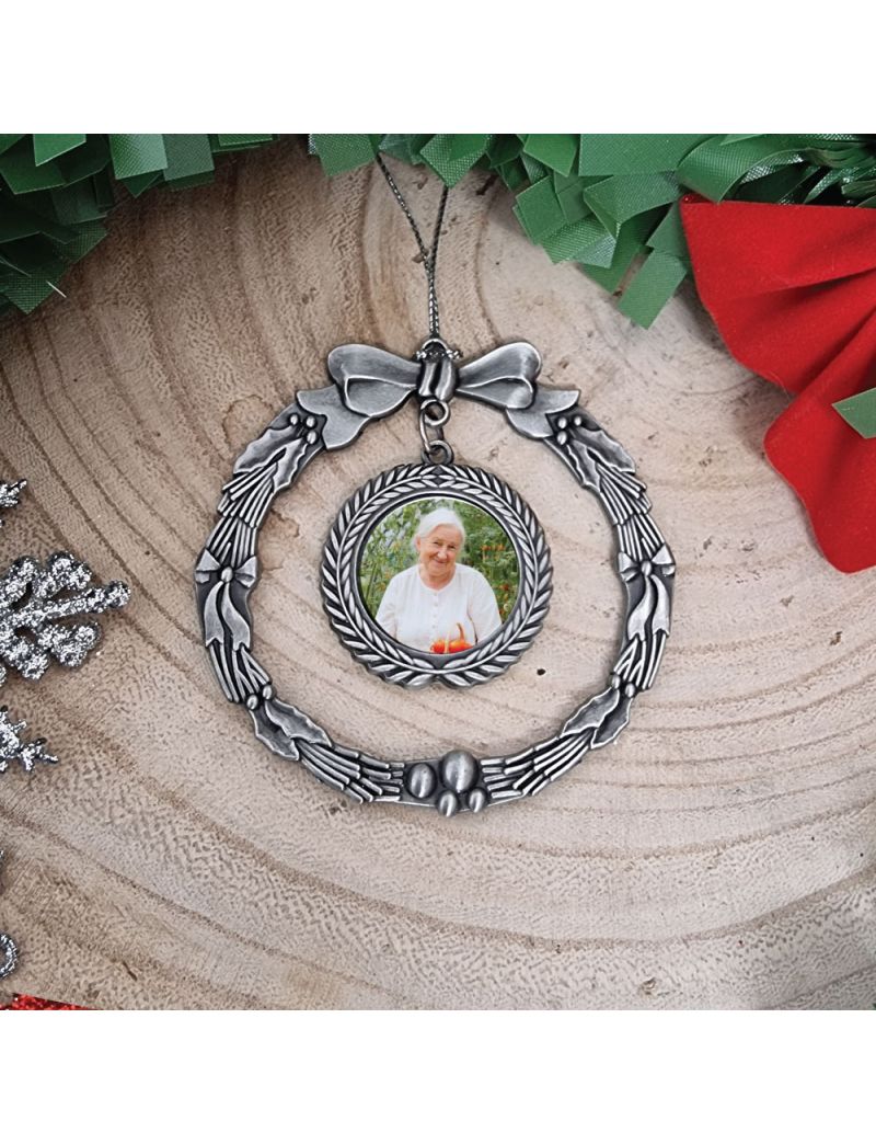 Memorial Photo Ornament Silver Wreath
