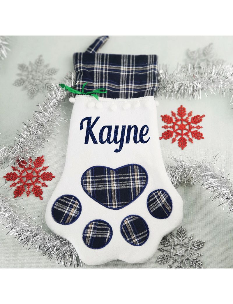 Personalised Pet Christmas Stocking- Blue Plaid