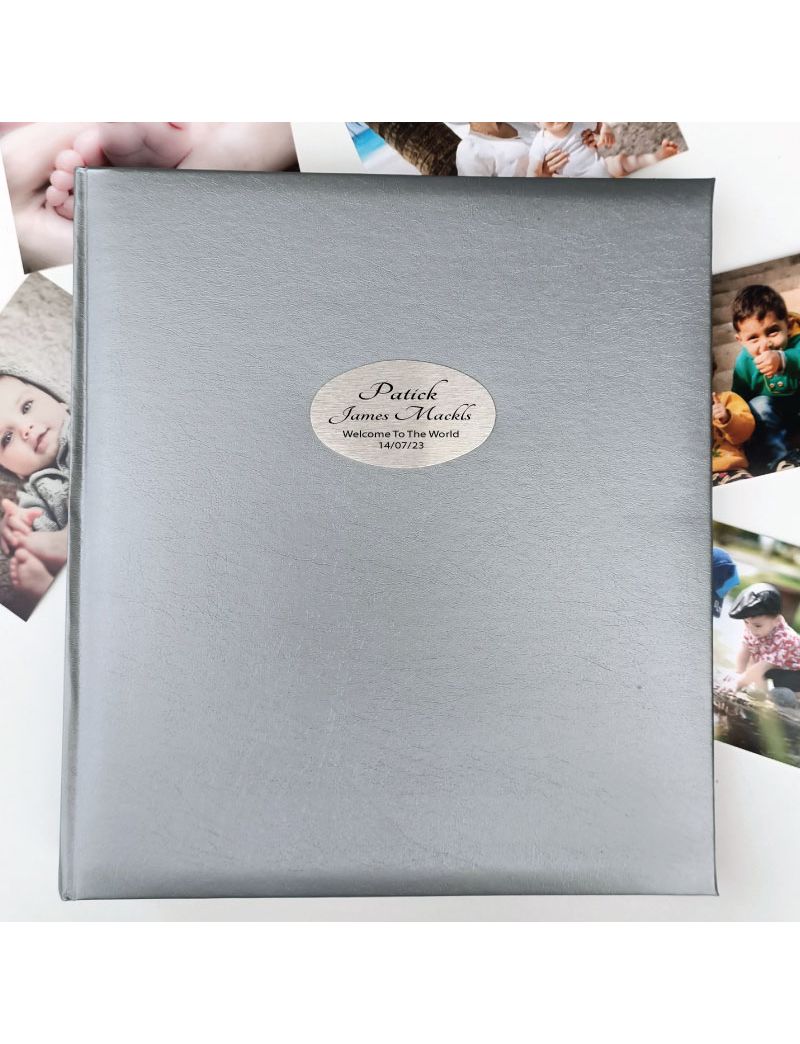 Baby Personalised Photo Album Quote 500 Silver