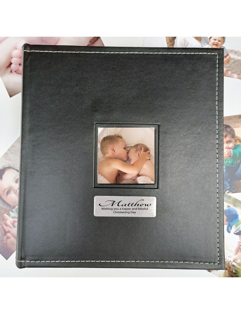 Christening Personalised Album Black  5x7 Photo
