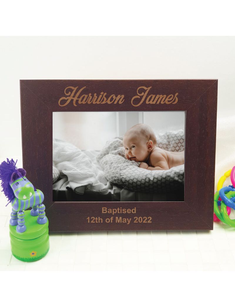 Baptism Engraved Wood Photo Frame - Mocha
