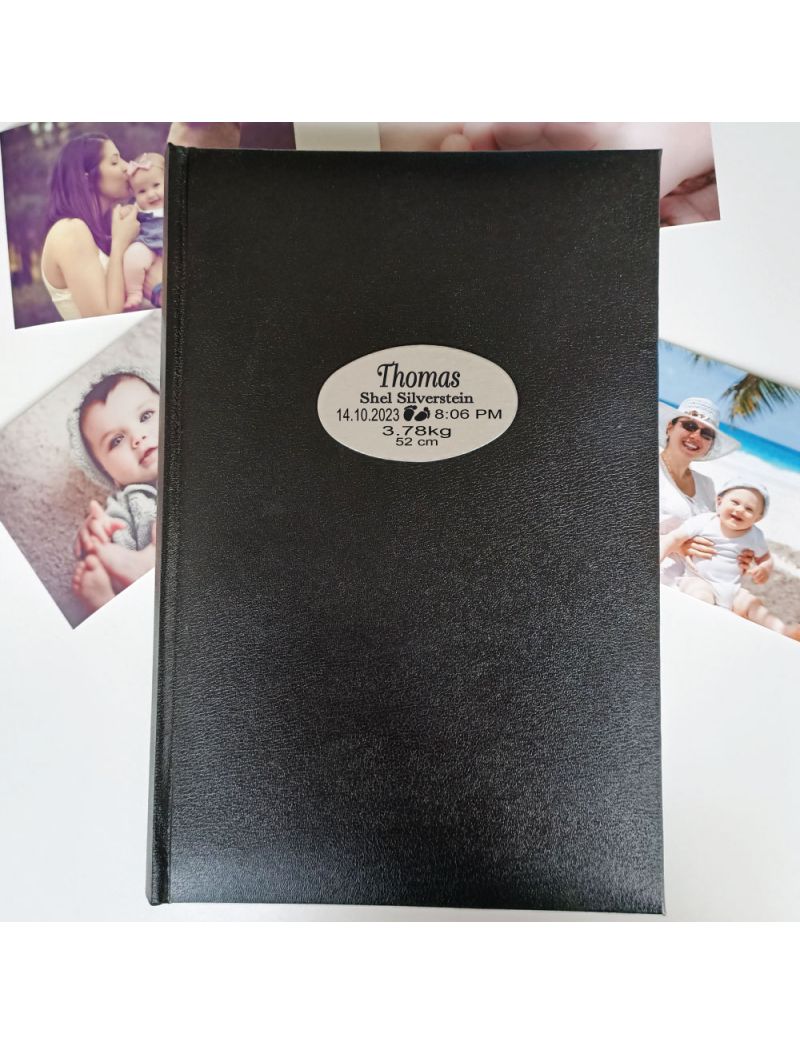 Personalised Baby Birth Details Album 300 Photo Black